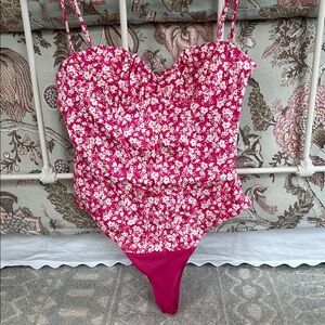 Zara Pink and White Bodysuit with Ruched Detail, excellent condition, Medium